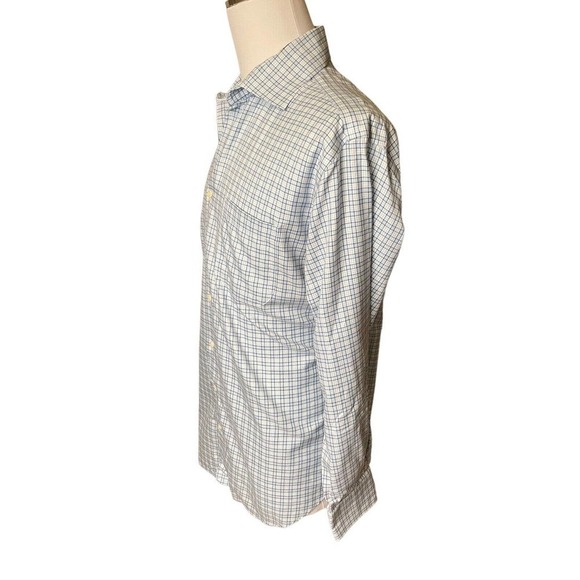 Peter Millar Nanoluxe Easycare Blue/White Plaid Button Up Shirt Men’s 16.5 Long - Picture 2 of 7